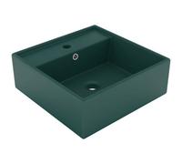 vidaXL Luxury Basin Above Counter Vessel Vanity Sink Bathroom Console Cloakroom Washroom Powder Room Overflow Square Matt Dark Green Ceramic