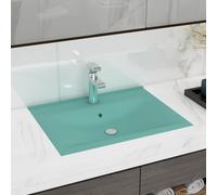 vidaXL Luxury Basin with Faucet Hole Matt Light Green 60x46 cm Ceramic