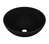 vidaXL Luxury Bathroom Basin Above Counter Vessel Vanity Wash Sink Cloakroom Washroom Powder Room Workplace Round Matt Black Ceramic