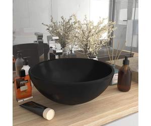 vidaXL Luxury Bathroom Basin Round Matt Black Ceramic Counter Top Wash Sink