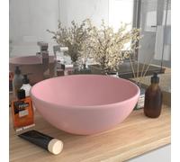 vidaXL Luxury Above-Counter Ceramic Bathroom Basin, Matte Pink, Round Shape, 32.5x14 cm