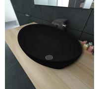 vidaXL Luxury Ceramic Basin Oval-shaped Sink Black 40 x 33 cm