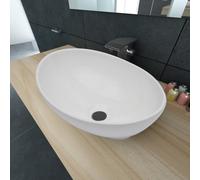 'vidaXL Luxury White Ceramic Basin Oval-Shaped Sink - Elegantly Designed with High Gloss Finish, for Modern Bathroom, Decorative and Practical