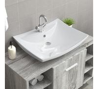 vidaXL Ceramic Basin Rectangular with Overflow & Faucet Hole Bathroom Sink