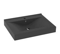 'vidaXL Luxury Ceramic Basin with Faucet Hole, Rectangular Matt Dark Grey Finish, Suitable for Bathroom, Kitchen, or Garage, Wall Hung and Built-in Installation, 60x46 cm