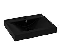 vidaXL Luxury Ceramic Rectangular Basin with Faucet Hole, Matt Black Finish, Premium Design, Wall-Hung or Built-in Installation, Overflow Hole - Ideal for Bathroom, Kitchen, Garage (60x46 cm)