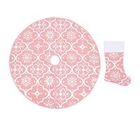 vidaXL Luxury Christmas Tree Skirt with Matching Sock - Pink Fabric Decor featuring Snow Patterns, 122 cm Diameter for Festive Home Decoration