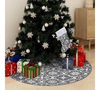 vidaXL Luxury Christmas Tree Skirt with Sock Grey Fabric Xmas Tree Base Mat