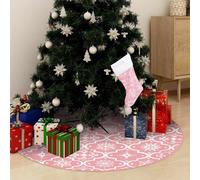 vidaXL Luxury Christmas Tree Skirt with Sock Pink Fabric Xmas Tree Base Mat