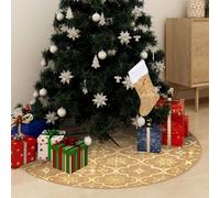 vidaXL Luxury Christmas Tree Skirt with Sock Yellow Fabric Xmas Tree Base Mat