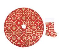"vidaXL Luxury Christmas Tree Skirt with Sock - Red Fabric, Snow Pattern, Easy Fold, 122 cm Durable Polyester"