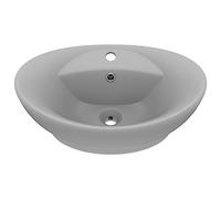 vidaXL Luxury Matt Light Grey Ceramic Basin | Oval Above Counter Washbasin with Overflow | Decorative Bathroom Sink | Stylish & Practical | 58.5x39 cm