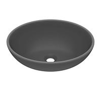 vidaXL Luxury Premium Ceramic Basin, Oval-Shaped Matt Dark Grey Finish, Above Counter Installation - Ideal for Bathroom and Kitchen