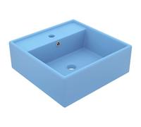 vidaXL Luxury Ceramic Basin Overflow, Square Matt Light Blue, Wall Mounted or Counter-Top Placement, Modern and Elegant Design, for Bathroom and Cosmetic Room