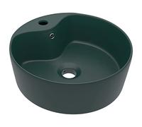 vidaXL Luxury Wash Basin with Overflow Washroom Vanity Stone Sink Plumbing Fixture Bathroom Above Counter Vessel Basin Matt Dark Green Ceramic