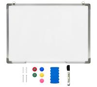 vidaXL Magnetic Dry-Erase Whiteboard in White, Aluminium Frame, Stainless Steel Surface, Includes Marker, EVA Eraser and Magnets, Perfect for Home or Office, Size - 90x60 cm