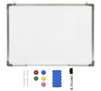 vidaXL Magnetic Dry-Erase Whiteboard in White, Aluminium Frame, Stainless Steel Surface, Includes Marker, EVA Eraser and Magnets, Perfect for Home or Office, Size - 90x60 cm