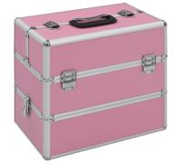 vidaXL Make-up Case 2-Tier Handle Spacious Pink Aluminium Vanity Organiser