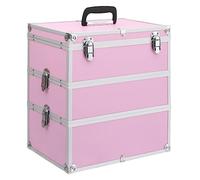 vidaXL Make-up Case 2-Tier Extendable Top with Carrying Handle Spacious Storage Room Beauty Tools Vanity Organiser Pink Aluminium