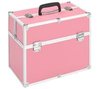 vidaXL Portable Makeup Case - Pink Aluminium Beauty Box with Extendable top and Trays, Wood and ABS Sheeting, Lockable, Carry Handle.