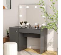 vidaXL Makeup Table with LED Lights MDF Grey Cosmetic Vanity Dressing Table