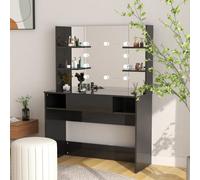 vidaXL Makeup Table with LED Lights MDF Shining Black Cosmetic Dressing Table