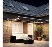 Retractable Awning 4x3 m Taupe Polyester PU White Frame LED Semi-Cassette Manual