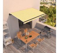 vidaXL Manual Retractable Awning 450x350 cm Yellow and White Outdoor Garden