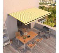 vidaXL Manual Retractable Awning 500x350 cm Yellow and White Outdoor Garden
