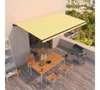 vidaXL Manual Retractable Awning 500x350 cm Yellow and White Outdoor Garden