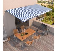 vidaXL Manual Retractable Awning 600x350 cm Blue and White Patio Shade Shelter