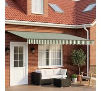 vidaXL Manual Retractable Awning Green and White 4.5 x 3.5 m