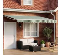 vidaXL Manual Retractable Awning Green and White 4 x 3.5 m