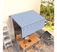 vidaXL Manual Retractable Awning with Blind 3.5x2.5m Blue&White Outdoor Awning