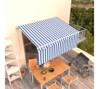 vidaXL Manual Retractable Awning with Blind 3.5x2.5m Blue&White Patio Awning