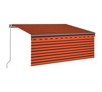 vidaXL Manual Retractable Awning with Blind 3.5x2.5m Orange&Brown Patio Awning