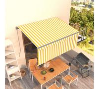 vidaXL Manual Retractable Awning with Blind 3.5x2.5m Yellow&White Patio Awning