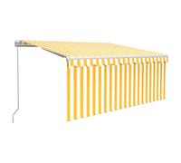 vidaXL Manual Retractable Awning with Blind 3x2.5m Yellow&White Patio Awning