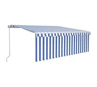 vidaXL Manual Retractable Awning with Blind 4.5x3m Blue&White, Blue