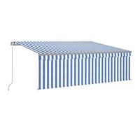 vidaXL Manual Retractable Awning with Blind 4x3m Blue&White Outdoor Awning Set