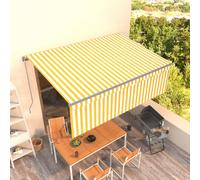 vidaXL Manual Retractable Awning with Blind 4x3m Yellow&White Outdoor Awning