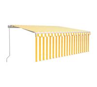 vidaXL Manual Retractable Awning with Blind 4x3m Yellow&White Outdoor Awning