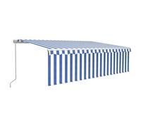 vidaXL Manual Retractable Awning with Blind 5x3m Blue&White Outdoor Awning