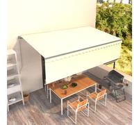 vidaXL Manual Retractable Awning with Blind 5x3m Cream Outdoor Awning Set