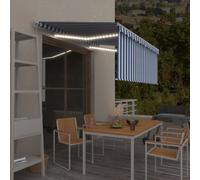 vidaXL Manual Retractable Awning with Blind&LED 3x2.5m Blue&White