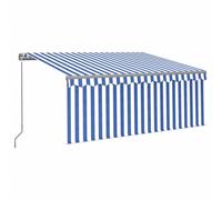 vidaXL Manual Retractable Awning with Blind&LED 3x2.5m Blue&White Awning Set