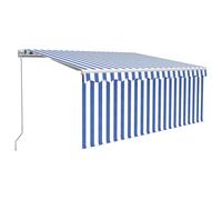 vidaXL Manual Retractable Awning with Blind&LED 3x2.5m Blue&White Patio Awning