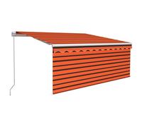 vidaXL Manual Retractable Awning with Blind&LED 3x2.5m Orange&Brown Awning Set