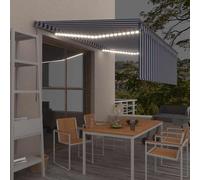 vidaXL Manual Retractable Awning with Blind&LED 4.5x3m Blue&White