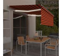 vidaXL Manual Retractable Awning with Blind&LED 4.5x3m Orange&Brown